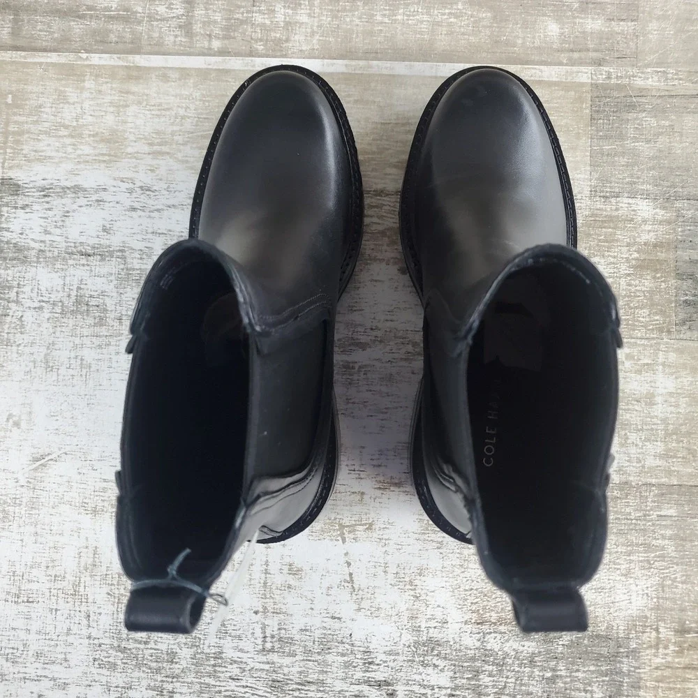 Cole Haan Shibley Womens Ankle Boot Sz 7.5 B Black Waterproof Slip On Block Heel